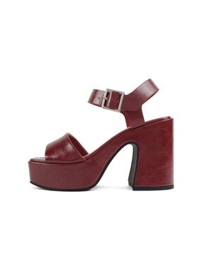 SODA Launch cherry Red Open Toe Ankle Strap Platform Chunky Heeled Sandal -10